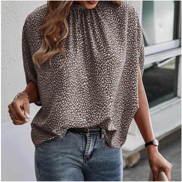 Boho Leopard Print Batwing Sleeve Blouse - Picture 7 of 7